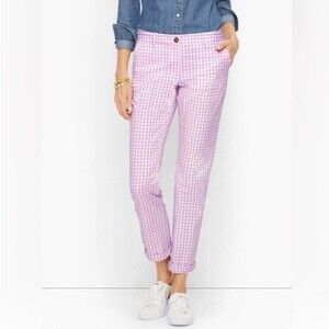 Talbots Relaxed Fit Chino Pants Womens Size 16 Lilac Purple Gingham Check Preppy